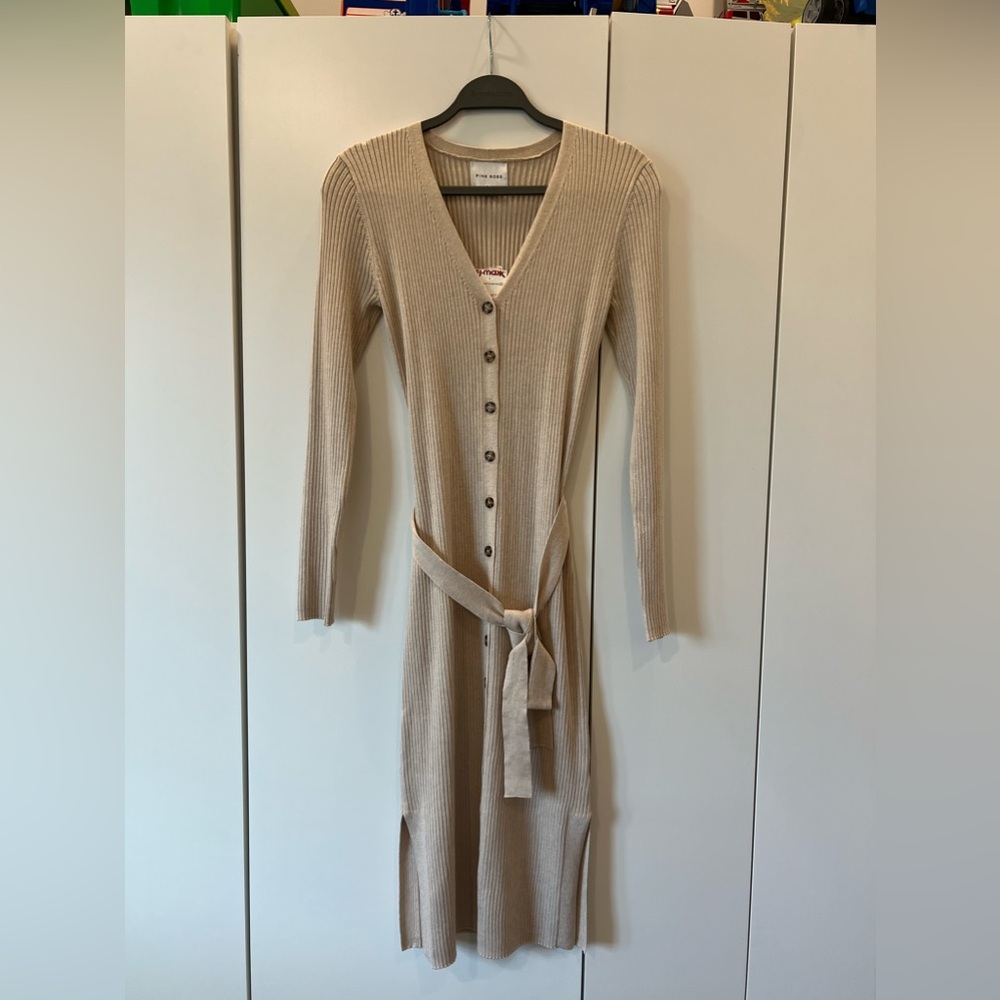 Pink rose rib knit dress beige size medium